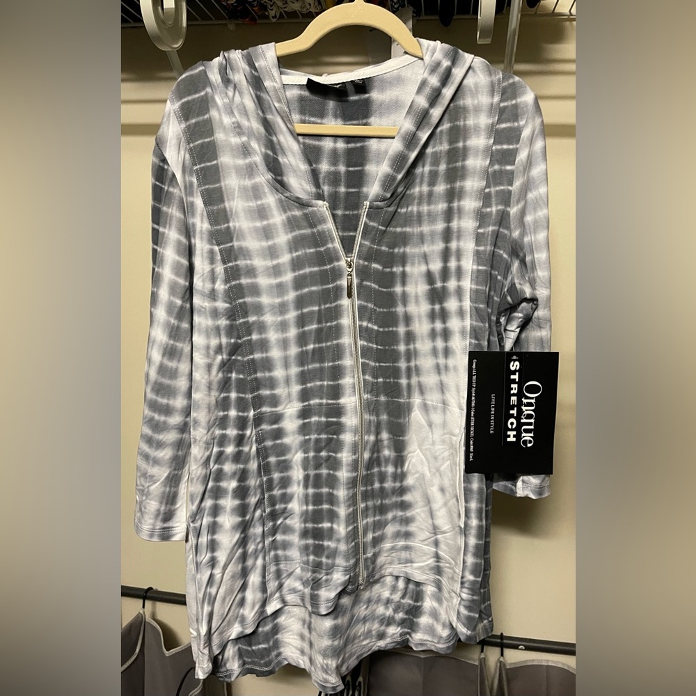Onque Casual 3/4 Sleeve Zip Front Tie Dye Hoodie #131